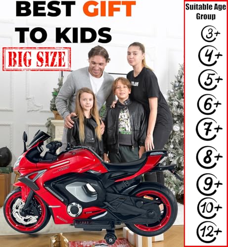 Image of Wishmaster 5 to 10 Years Electric Battery Operated Ride on Vehicles for Baby 2 Motorcycle Suitable Age 6-12 | Big Size Bike | Toy as Gift (R9 Big Bike (4-12 Years), Red)