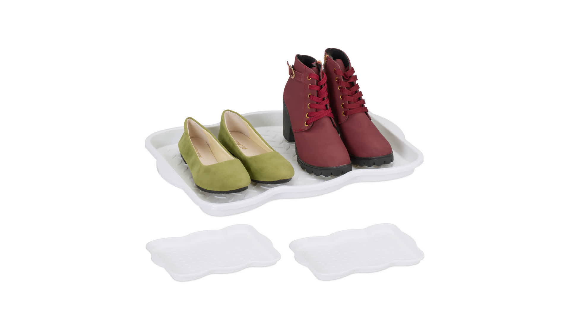 Relaxdays schoenen lekbak, set van 3, afdruipbak voor natte