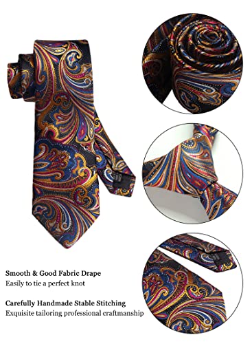 Image of Paisley Floral Mens Tie Formal Necktie Pocket Squares Ties Clips Cufflinks Classic for Men Set
