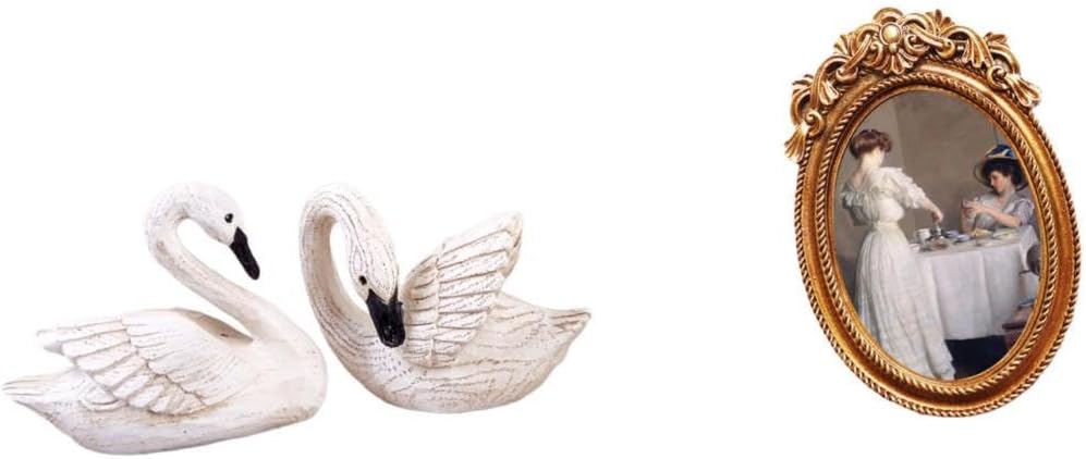 Elegant Resin Swan Sculpture Photo Frame Set for Bedroom Office Living Room Christmas Tabletop Display Decorative Gift Holder Stand