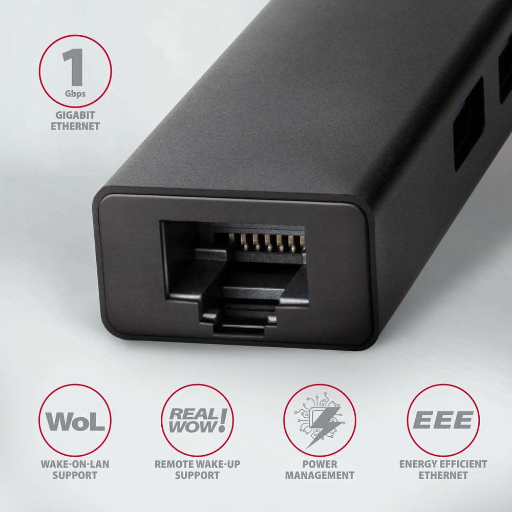 Compatible HMC-GL3A USB-C-Hub, 3X USB-A, Gbit-LAN, Schwarz
