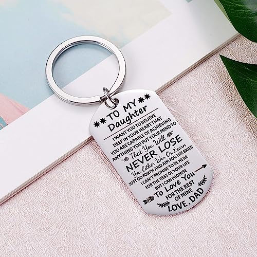Image of Aesnefe To My Daughter Keychain With Inspirational Quotes - Gifts From Dad 'I Want You to Believe' - Keyring for Teen Girls, Christmas, Birthday, Graduation Idea, Silver