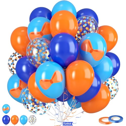 Orange and Blue Balloons 50pcs Orange Bow Dark Royal Light Blue Confetti Latex Birthday Balloons for Boy Girl Birthday Party Decorations Baby Shower Graduation Celebrations Backdrop