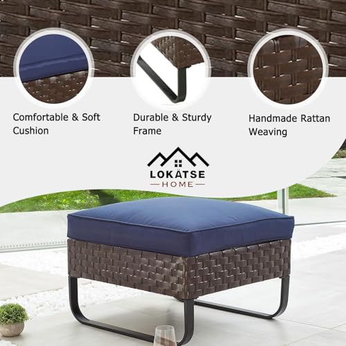 Image of LOKATSE HOME 2 Pieces Patio Ottoman for Garden Yard Deck Poolside, Blue