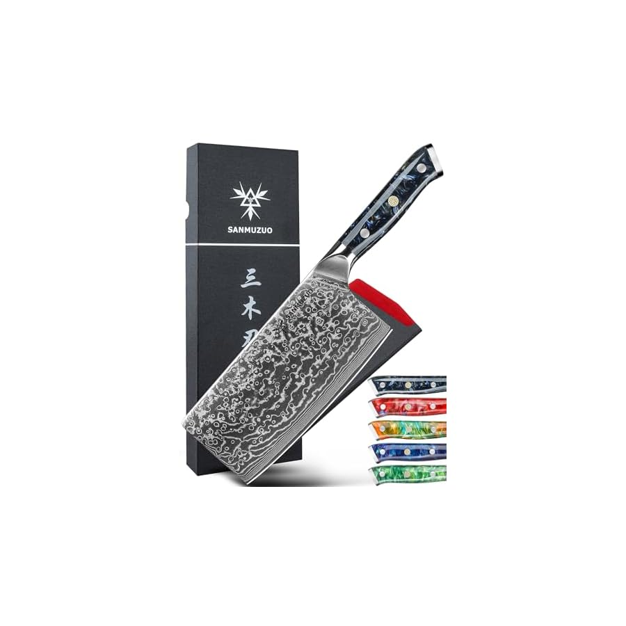 SANMUZUO Chinese Chef Knife - 7" Cleaver Knife- Xuan Series - VG10 Damascus Steel Kitchen Knife - Resin Handle (Starry Black)