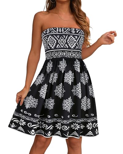 Image of elescat Summer Dresses for Women 2026 Strapless Casual Beach Cover Ups Tube Top Sundress