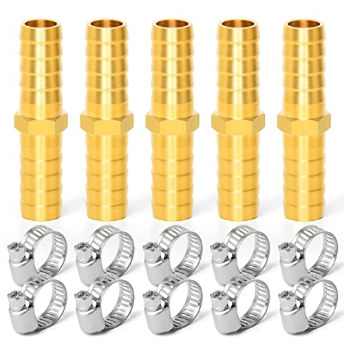 ERGAOBOY 5 pièces 6mm connecteur cannelé en Laiton, raccord de Tuyau Droit 2 Voies avec Pinces 10 pièces