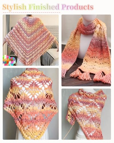 Image of Coopay Yarn for Crocheting Knitting, Gradient Cake Yarns, 2 x 3.53oz - 240yds - 50% Cotton 50% Acrylic Ombre Yarns, Crochet Yarn for Blankets, Shawls, Scarves (115 Sunset)