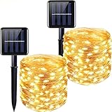 Solar Christmas Lights for Outside 2Pack, Total 66FT 200LED Solar String Lights Outdoor, Waterproof Copper Wire with 8 Modes Twinkle Fairy Lights for Tree Garden Party Xmas Decor, Warm White