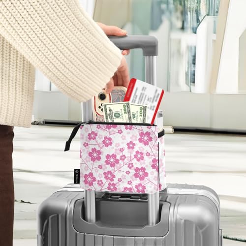 Image of Luggage Cup Holder for Suitcases Free Hands Suitcase Cup Holder Travel Luggage Drink Holder Portable Luggage Cup Caddy Bag Carrier with Handle Cherry Blossom Floral Pink