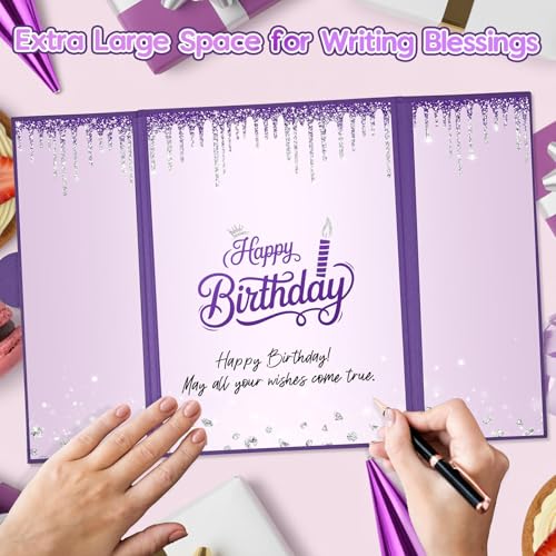 Image of Purple Birthday Decorations Purple Happy Birthday Guest Book to Sign Alternative Signature Guestbook Gifts Keepsake for Women Girls Creative Lavender Lilac Silver Memory Book Signing Card Board Party