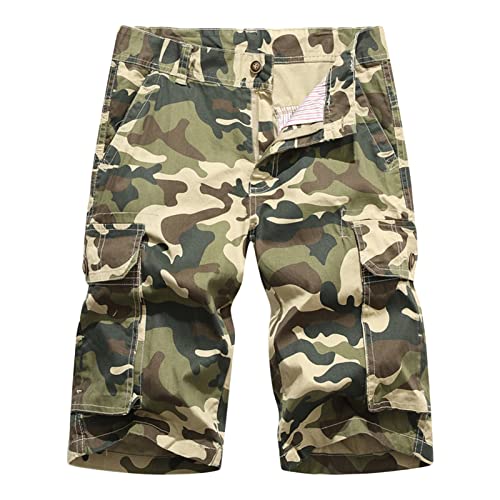 Maiyifu-GJ Men Camo Cotton Cargo Shorts Camouflage Outdoor Multi Pockets Short Relaxed Fit Lightweight Military Short Pants (Khaki,29)