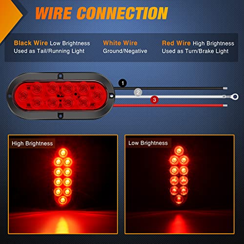 image for Nilight 6 Inch Oval Red White LED Trailer Tail Light 4PCS Waterproof S