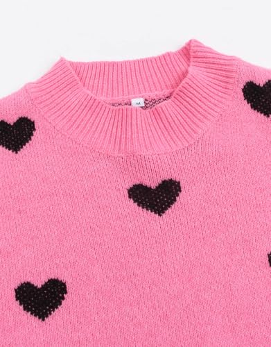 Image of Women's Long Sleeve Mock Neck Sweaters Loose Cute Heart Pullover Sweater