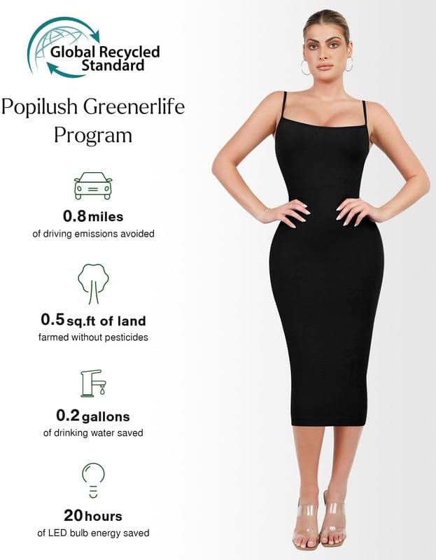 Miniatura 3 de Popilush Vestido moldeador de verano para mujer, vestido midi ajustado para cóctel, graduación, fiesta, con brasier integrado