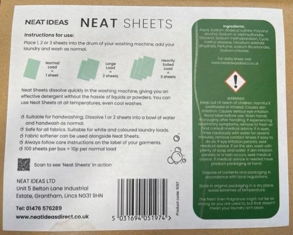 Neat Ideas - Neat Sheets Eco-Friendly Laundry Sheets 100 x sheets 0% Plastic Echo, green