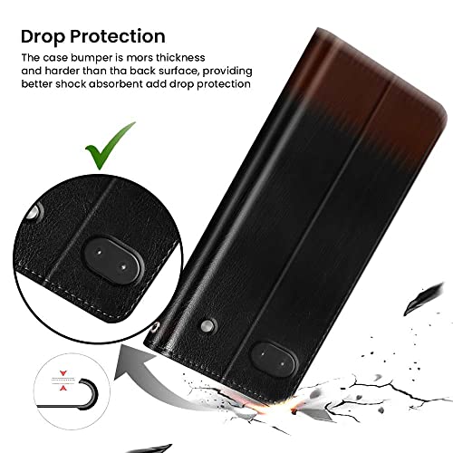 Image of FLIPPED Vegan Leather Flip Case Back Cover for Google Pixel 6A (Flexible, Shock Proof | Hand Stitched Leather Finish | Card Pockets Wallet & Stand | Black with Brown)