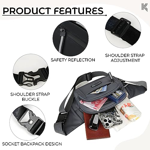 Image of Kraptick Premium Unisex Waist Bag for Men and Women - Stylish Hip Bag, Fanny Bag, Outdoor Waist Bag (Black)