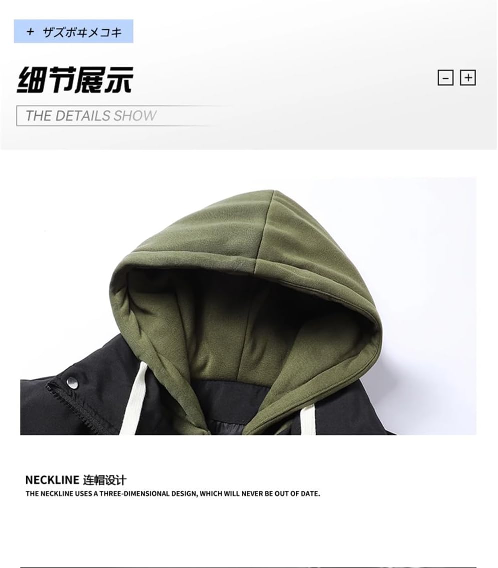 Men Casual Cotton Long Sleeve Jacket Fake Two Warm Hooded Solid Color Jacket