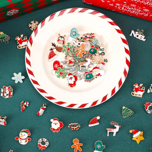 Image of SANNIX 60Pcs Christmas Pins, Christmas Enamel Lapel Pins Assorted Santa Claus Snowflake Snowman Holiday Cartoon Pin Badge for Clothes Bags Hats Accessories, 30 Styles