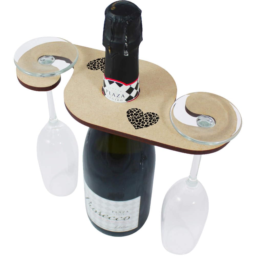 Azeeda 'Leopard Print Heart' Wooden Wine Glass/Bottle Holder (GH00075018)