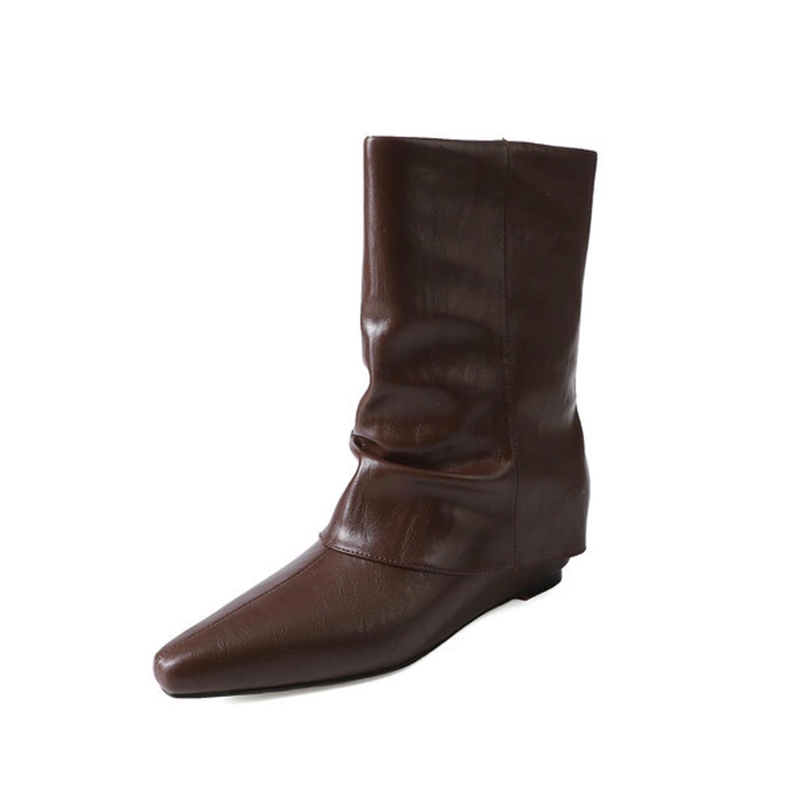 Stivali a metà Polpaccio con Tomaia Classica, Punta Affusolata, Tacco Basso, Stivaletto Slip-on.