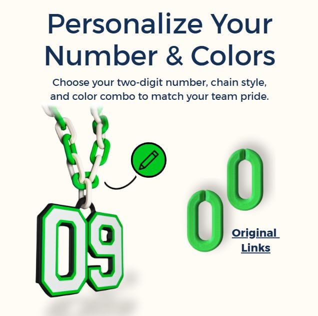 Personalized Sports Number Chain Necklace – Oversized 32” Custom Two-Digit Pendant – Smooth Links – Show Your Team Pride2