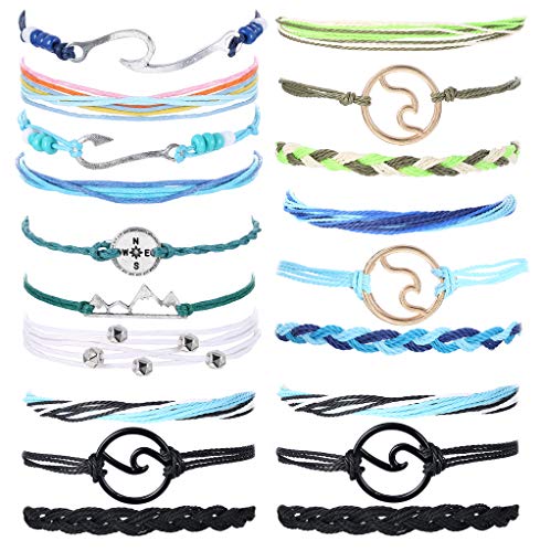 Adramata 6 Set Wave Strand Bracelet Set for Women Boho Vsco Waterproof String Ocean Surfer Bracelet Handmade Adjustable Friendship Braided Bracelet for Beach Jewelry Gift