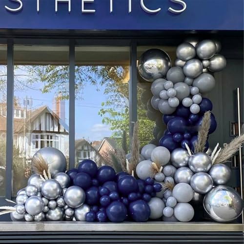 Image of PartyWoo Blue and Silver Balloons 100 pcs 12 Inch Navy Royal Blue White Silver Confetti Helium Balloons for Graduation New Year Weddings Father's Day Baby Shower Birthday Party Decorations