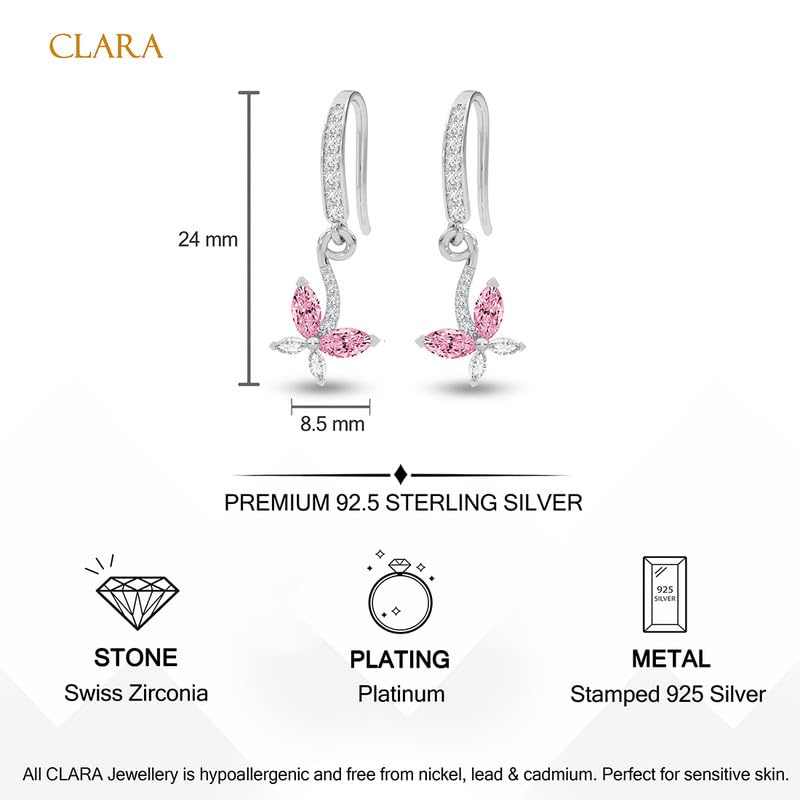 Image of CLARA 925 Sterling Silver Drop Earrings | Platinum Plated | Daily Wear |Gift for Women and Girls