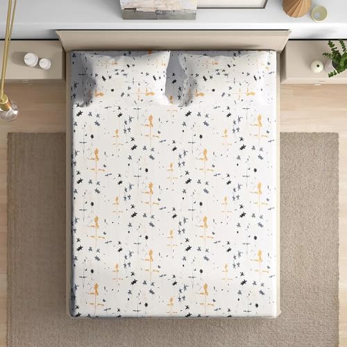 Image of Wakefit 200 TC Flat 100% Cotton Printed Bedsheet, Flora Queen Size (100x90 Inches) / (2.54m*2.29m) with 2 Pillow Covers Flora, Double