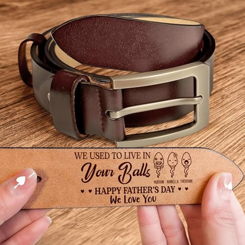Personalized We Used To Live In Your Balls Belt, Custom Engraved Leather Belt for Father, Father's Day Gift from Son or Daughter, Adjustable Mens Belt for Husband, Thoughtful Gift for Dad, Birthday2
