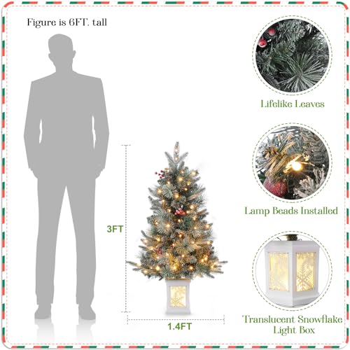 3Ft Prelit Snow Flocked Artificial Christmas Tree - 78 Warm White LED Battery Operated Timer, 8 Lighting Modes, Small Tabletop Xmas Tree for Indoor Outdoor Holiday Decor, Set of 2 by GAOMON - Image 2