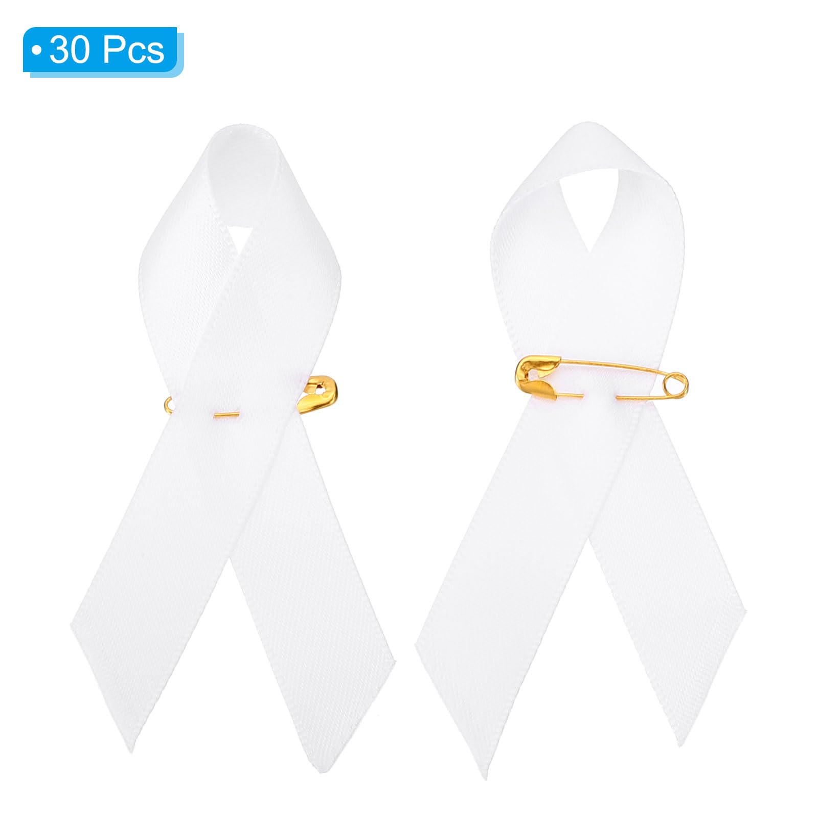 PATIKIL 30 Pieces White Polyester Ribbon Satin Pins, Awareness Ribbon Satin with Safety Pins - Image 3