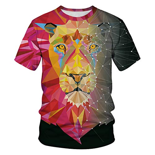 Auremore Unisex 3D Print T-Shirt Graphic Tee Crewneck Short Sleeve T-Shirts for Men Women Tunic Tops Black Pink Lion M
