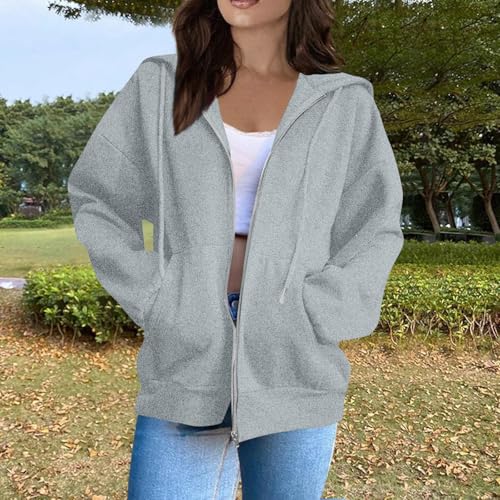OIOLOYJM Zipper Hoodies for Women Long Sleeve Oversized Sweatshirts Y2k Drawstring Soft Jacket 2025 Fall Fashion with Pockets