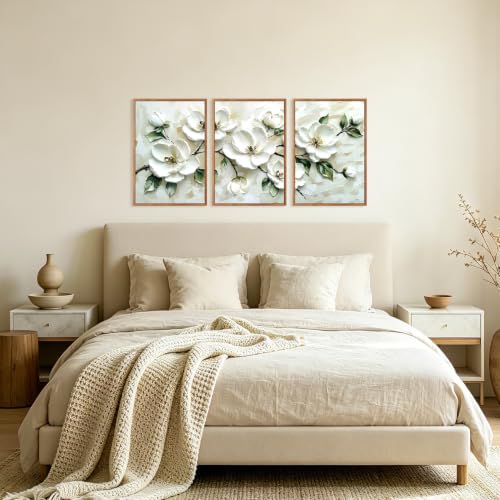 Image of CHDITB Beige Flower Framed wall art set of 3 16X24 Inch
