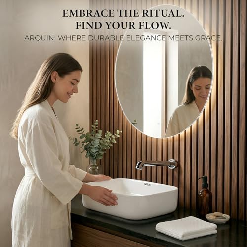 Image of ARQUIN ARQUIN Wash Basin for Bathroom Table Top Washbasin, Countertop Basin | Ceramic Washbasin Bathroom,Hotel | Living Room | Office Vanity Wash Basin (19.69x15.75x5.71 Inch)