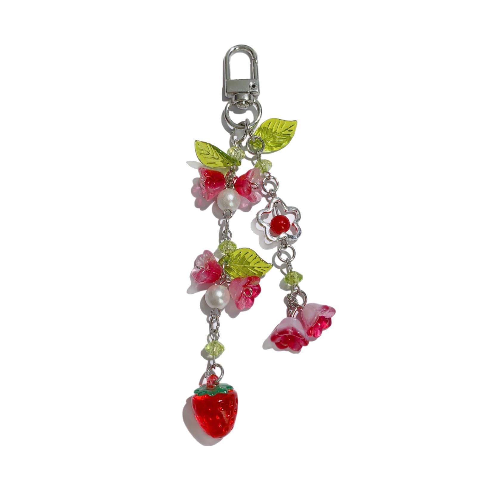Vdaxvme Women's Multicolor Japanese Styles Strawberry Floral Keychain Charm Accessory Vintage Acrylic Keyring Adornment For Bags Backpacks Keys Japanese Strawberry Keychain