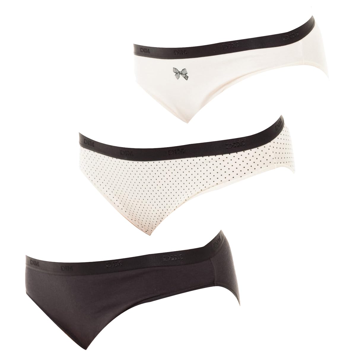 DIM Slip donna con tasche in cotone x3 | Slip multicolore | Comfort in cotone ed elastan | Cintura morbida | Stile quotidiano, Set di fiocchi neri, M