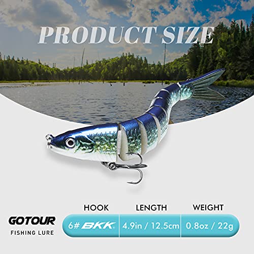 GOTOUR Fishing Lures, Full-Size Multi Jointed Swimbait, Slow Sinking Segmented Bass Fishing Lure, Swimming Fishing Lure Freshwater or Saltwater, Perch Pike Walleye striped Bass Lures, Fishing Bait Kit - Thumbnail 2