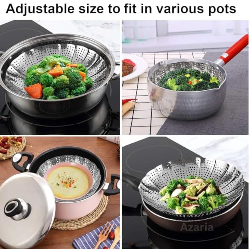 Image of Fuelbyte Vegetable Steamer Basket - Premium Stainless Steel Steamer for Kitchen | Momos Maker Steamer | Folding Expandable Steamer for Vegetables | Vegetable Steamer for Cooking