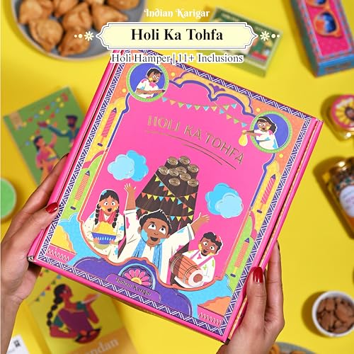 Image of Indian Karigar Holi Ka Tohfa 2026 | 12 Handpicked Holi Items | Holi Gulal for Holi Colour 160g | Thandai Powder + Eye Glasses + Holi Song Card & More | Organic Skin Safe Holi Colors With Certificate & Greeting Card | Holi Gift Hampers (Holi Ka Tohfa)