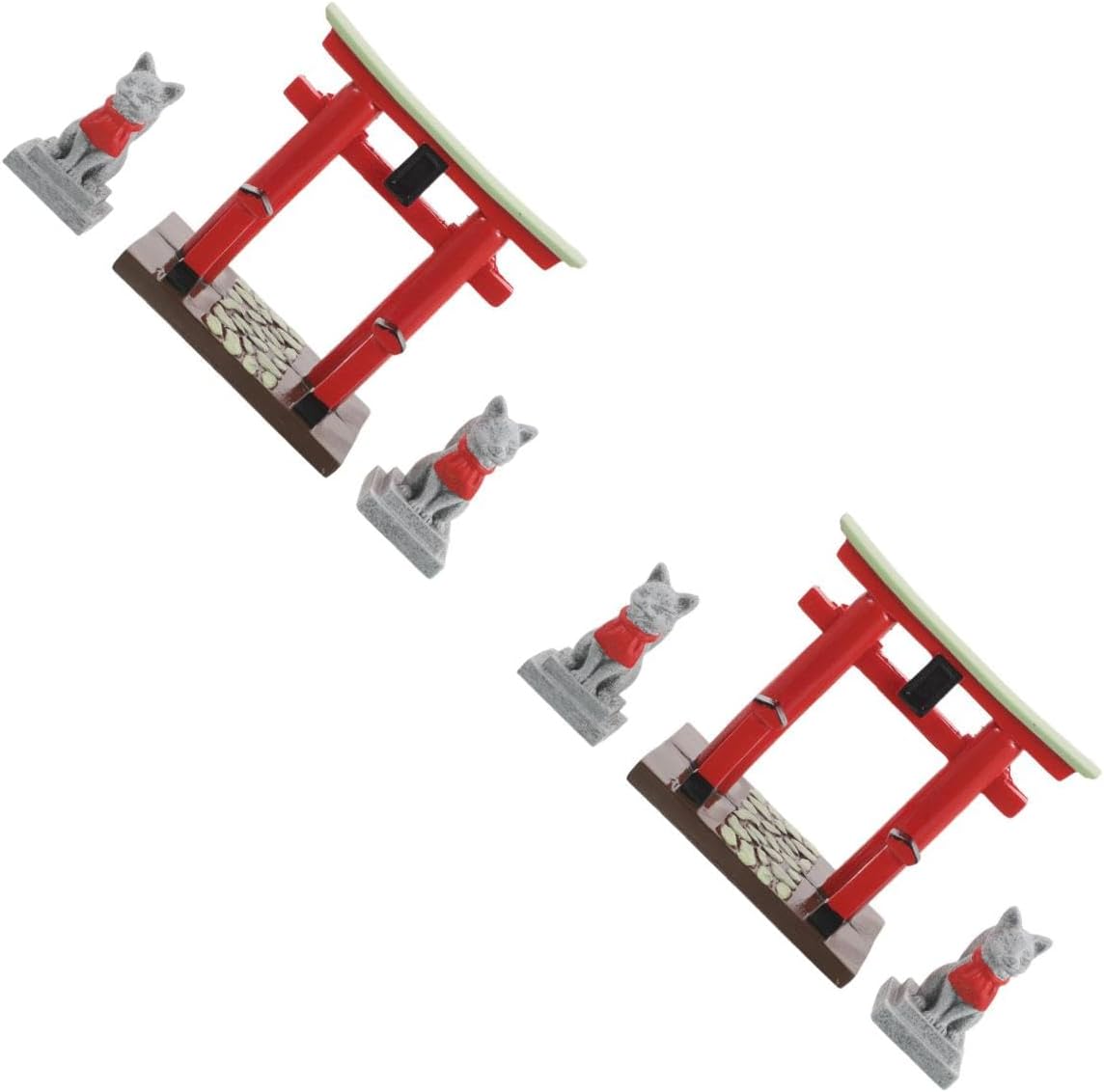 LOGOFUN 2Sets Miniature Japanese Torii Gate Shinto Shrine with Sacred Fox Figurine for Garden Moss Micro Landscape Decor Bonsai Accessory