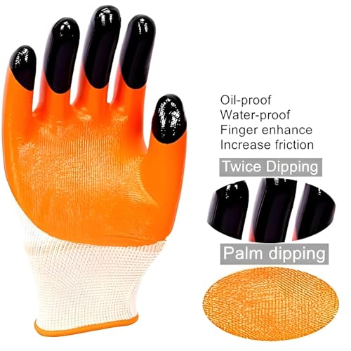 Image of Nitrile Coated Anti-Cut Work Gloves for Industrial, Mechanical, Agricultural, Gardening & Multi-Purpose Use - Durable, Reusable & Protective Hand Gloves, Orange - Pack Of 5 Pairs