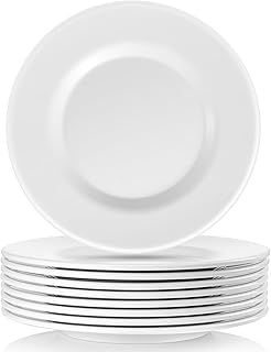 8” White Melamine Salad Plates - Smooth Round 8 Inch Melamine White Plates, Dishwasher Safe Durable Appetizer-Dishes, Set of 8