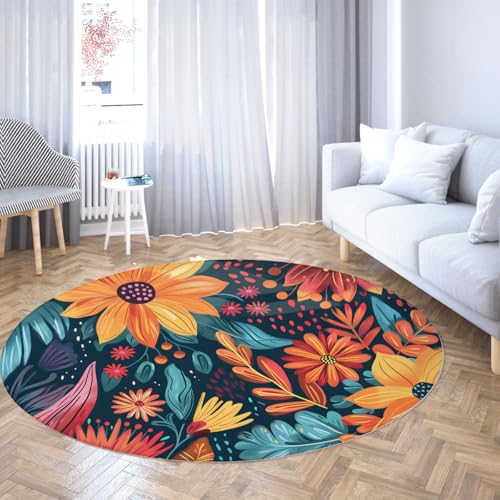 Moquette ronde à poil bas tapis de cercle fleuri