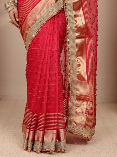 Image of Libas Woven Design Chanderi Silk Saree for Women With Unstitched Blouse Piece | Traditional Saree for Party & Wedding