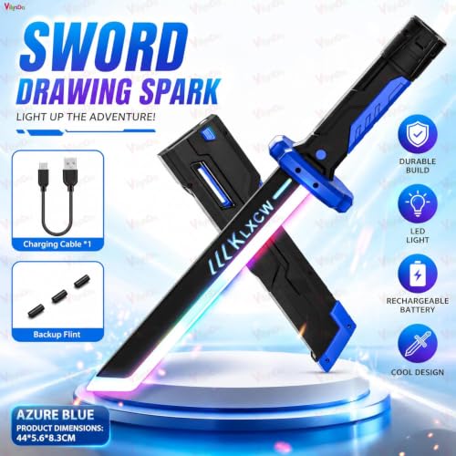 Image of VikriDA LED Light Up Toy Sword with Spark, RGB Color Changing Glowing Blade, Smoke Effect on Draw, USB Type-C Rechargeable Light Sword, Role Play Toy for Kids Boys Girls