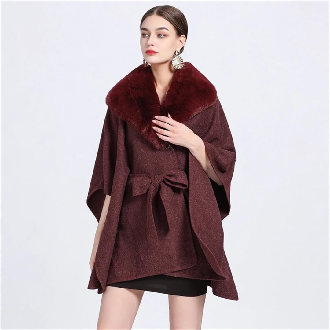 Poncho de Lana cálido de Invierno para Mujer, Chal, cárdigan, Cuello Triangular, cinturón, Capa Suelta (Gris 9, Talla única)